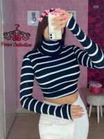 کراپ یقه اسکی راهراه